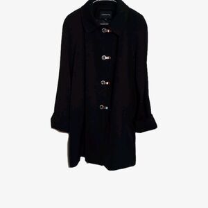 London Fog Black Trench Coat Sz M Silver-tone Toggle Closure Front Slit Pockets